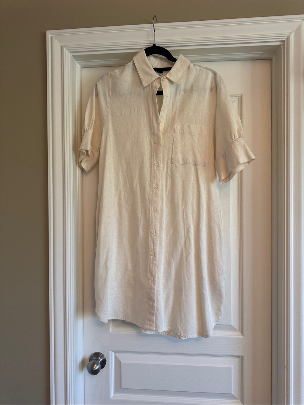 Old Navy Cream Short-Sleeve Button-Up Mini Dress linen blend.